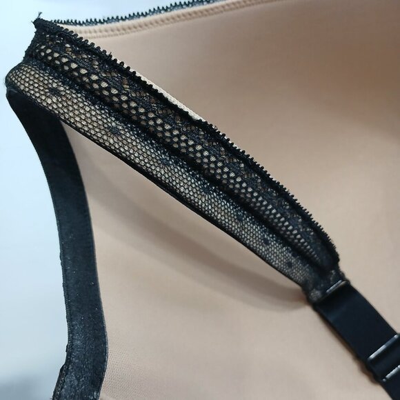 WOMENS LANE BRYANT CACIQUE  NUDE BLACK OVERLAY MESH BACK STRAP BRA 46DD - Picture 3 of 10